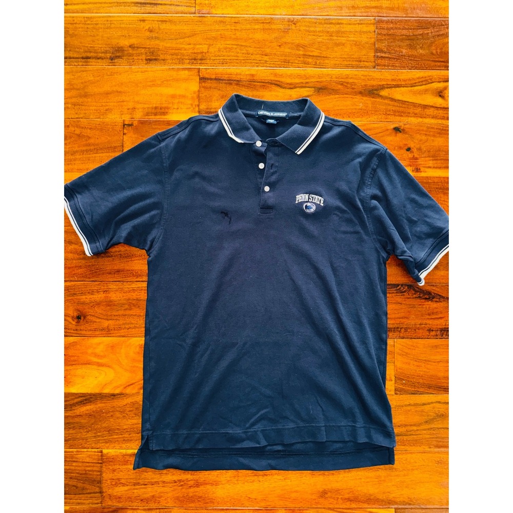 Devon & Jones Polo Shirt Mens Large Navy Blue Good Penn State Pima Cotton Tipped